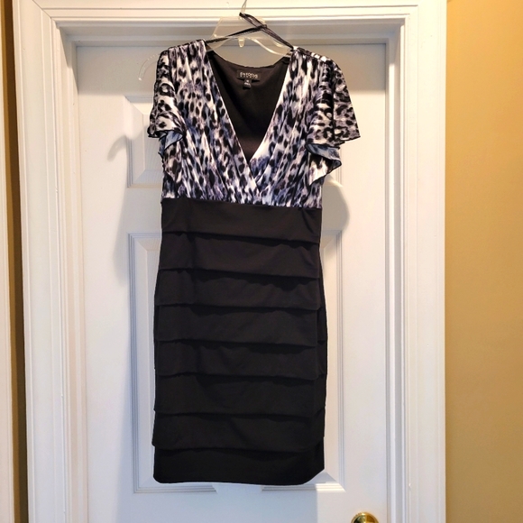 Enfocus studio dress size 12 black animal print stretchy - Picture 1 of 4